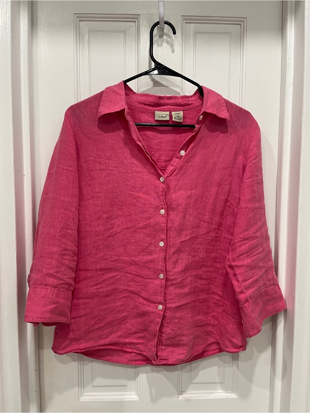 L.L. Bean Bright Pink Linen Button-Front Blouse